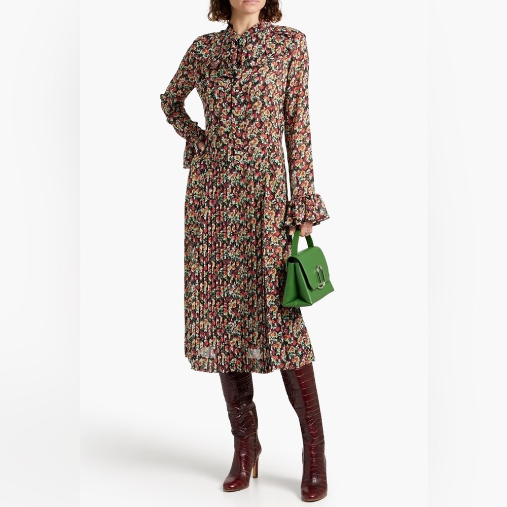 VICTORIA BECKHAM Pleated floral-print silk-chiffon midi dress